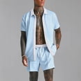thumbnail image 1 of Mens Beach Outfits 2 Piece Lightweight Going-Out Sets Summer Short Sleeve Button-Down Shirts and Shorts Vacation Suits Set with Pockets, 1 of 6