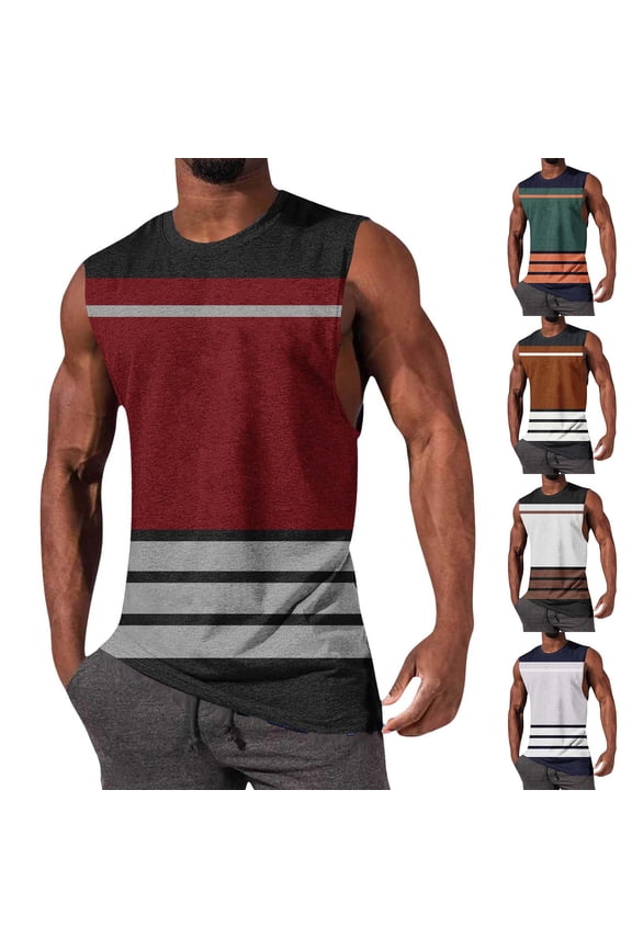 Mens Beach Printing Vest Tshirt Casual Sleeveless Summer Sports Tank Tops Brown XXL