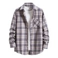 thumbnail image 1 of Mens Beach Shirts Men's Leisure Plaid Long Sleeve Slim Single Turn-Down Collar Shirt Mens Shirt Khaki M, 1 of 6