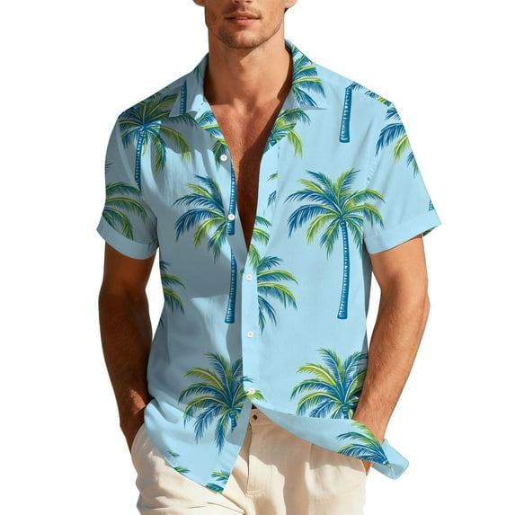 Mens Beach Shirts Short Sleeve Button Up Hawaiian Shirt Casual Summer T-Shirts Fashion Floral Print Lapel Holiday Top