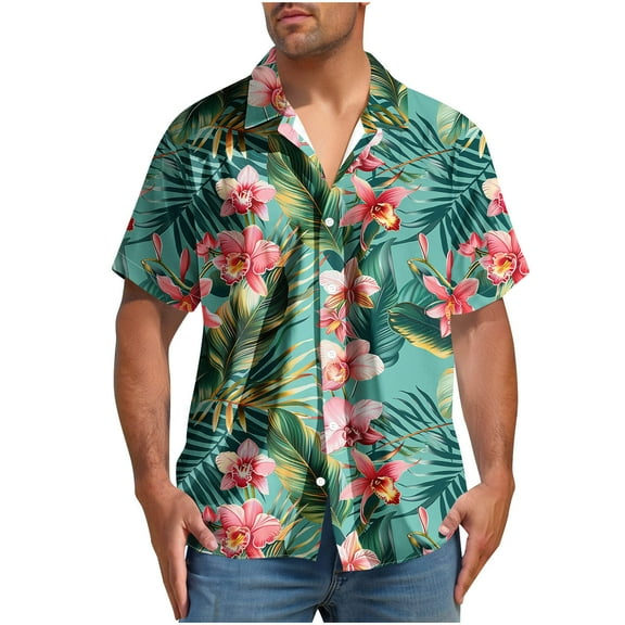 Mens Beach Shirts Summer Casual Graphic Hawaiian Shirt Short Sleeve Button Up Shirt