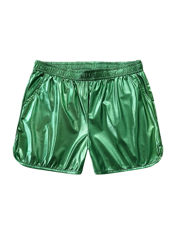 Mens Beach Shorts Lightweight Patent Leather Look Slim Fit Ultra Short Summer