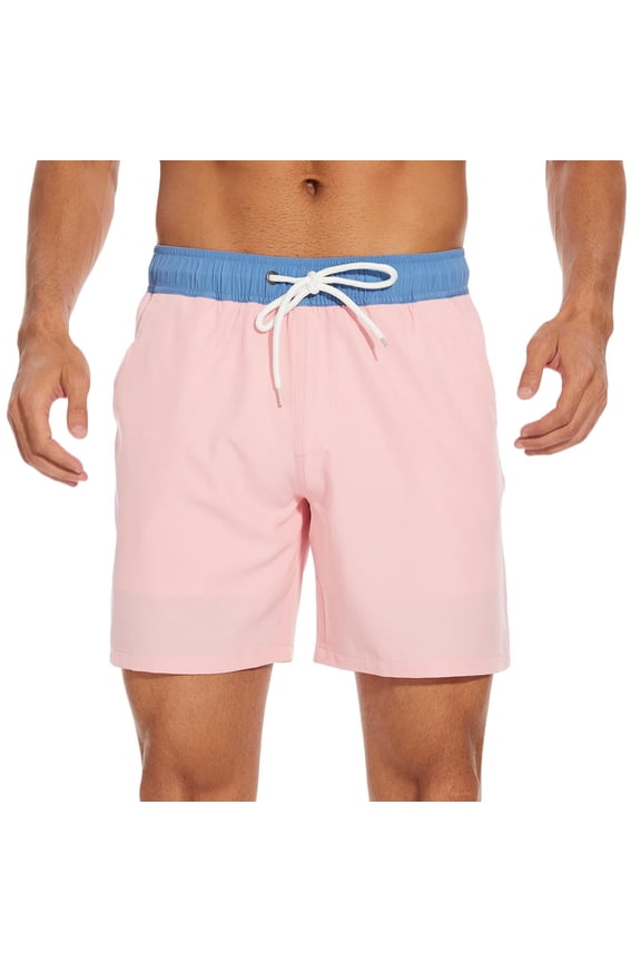 Mens Beach Shorts Quick Dry Drawstring Swim Trunks Bathing Suit Swimming Board Shorts Mesh Lining Swimwear (3XL, Pink)