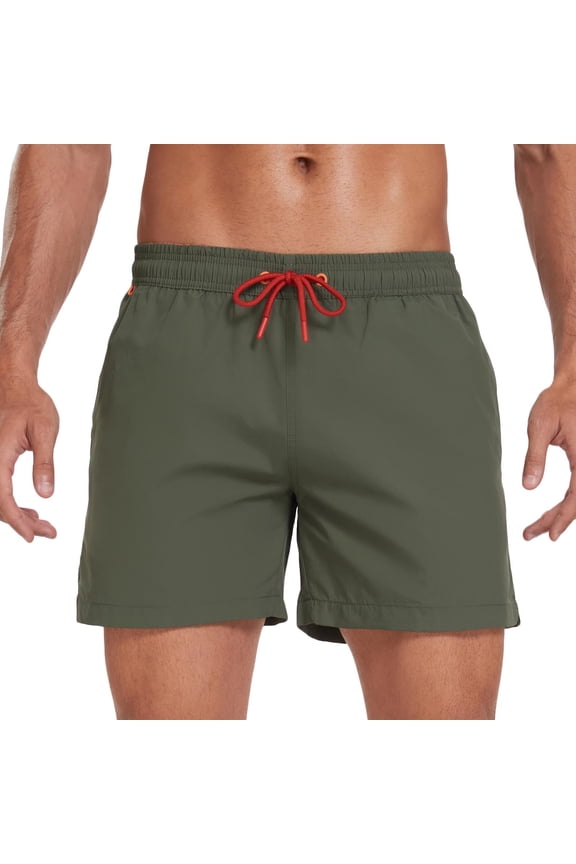 Mens Beach Shorts Quick Dry Drawstring Swim Trunks Bathing Suit Swimming Board Shorts Mesh Lining Swimwear (M, Army Green #A)