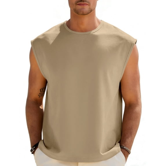 Mens Beach Sleeveless Shirts Workout Tank Tops Cut Off Shirts Gym Muscle Loose Fit Summer Vacation Tanks