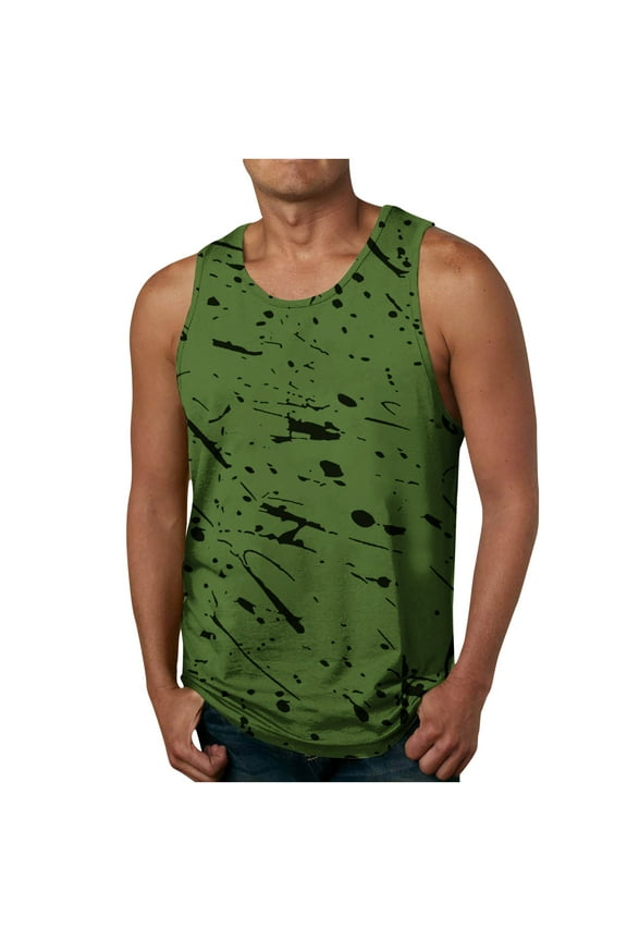 Mens Beach Tank Top Summer 3D Graphic Quick Dry Sleeveless Tee Shirt Gym Workout Tanks Green XL