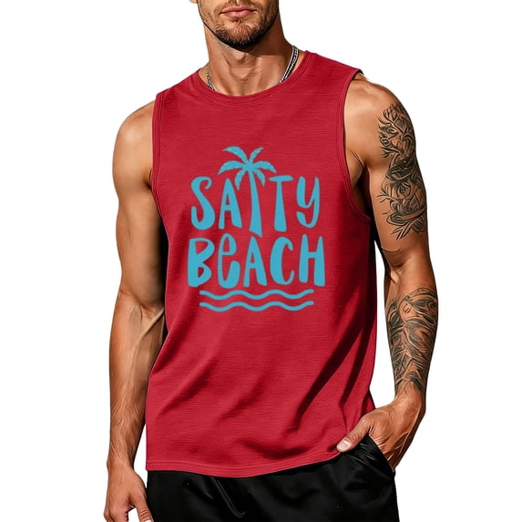 Mens Beach Tank Tops Hawaii Letter Graphic Summer Cut Off Sleeveless Shirts Muscle Workout Tank Top
