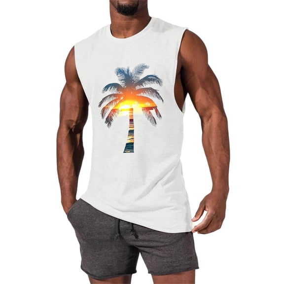 Byworldtasic Men's Sleeveless Tank Mens Beach Tank Tops Sleeveless Shirts for Men Summer Hawaiian Graphic Workout Gym Shirts Palm Tree Tops