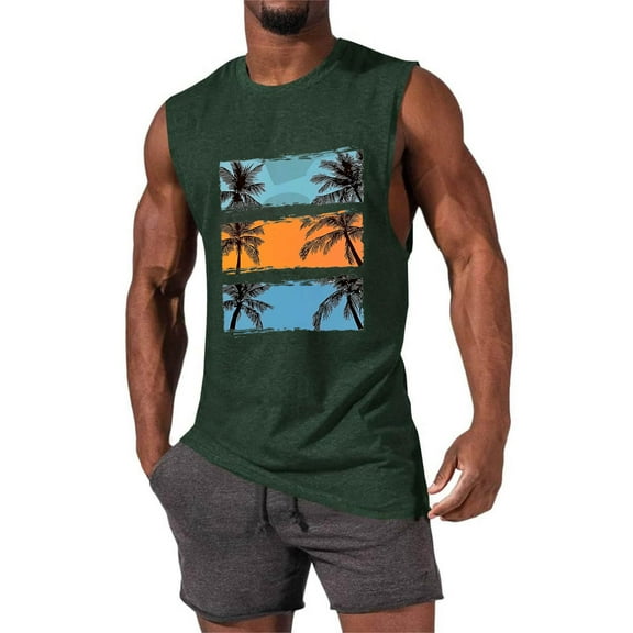 Byworldtasic Men's Sleeveless Tank Mens Beach Tank Tops Summer Hawaii Vacation Graphic Muscle Palm Tree Basic Shirts