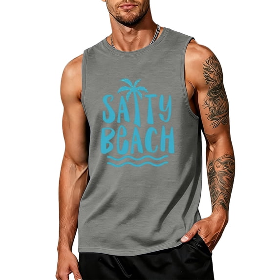Mens Beach Tank Tops Summer Hawaii Vacation Letter Graphic Muscle Cut Off Sleeveless Shirts Palm Tree Holiday Daily Wear