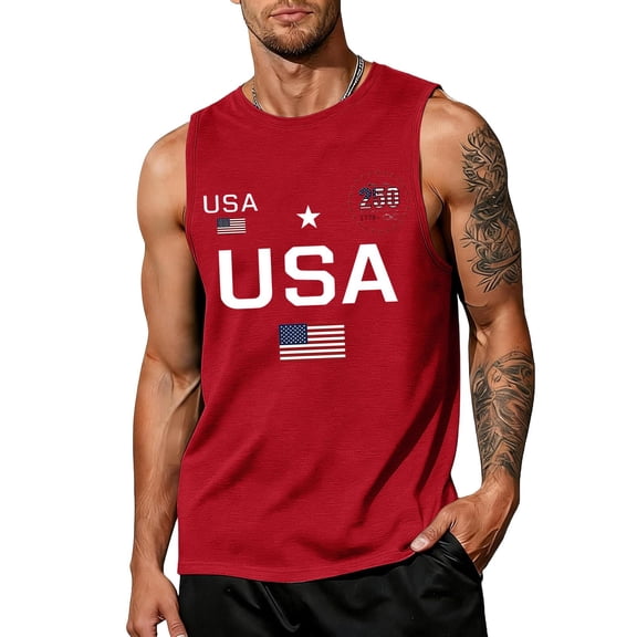 Mens Beach Tank Tops Summer Hawaii Vacation Shirts American Flag Graphic Sleeveless Shirts for Men 4th of July Patriotic Tee Tops