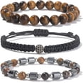 thumbnail image 1 of Mens Beaded Bracelet Set 8mm 4mm Healing Gemstone Braided Rope Bracelets with Cubic Zirconia Charm Hematite Stainless Steel Bead Bracelet Cool Jewelry Gifts for Men, 1 of 9