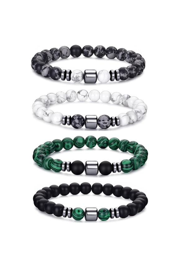 Mens Beaded Bracelets Set 8MM Tiger Eye Lava Stone Stretch Natural Stone Men's Bead Bracelet Mens Bracelet