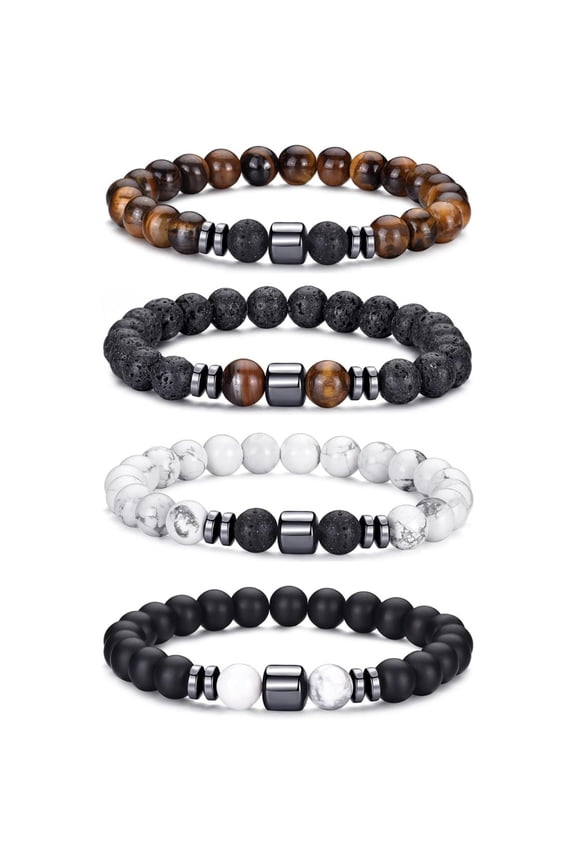 Mens Beaded Bracelets Set 8MM Tiger Eye Lava Stone Stretch Natural Stone Men's Bead Bracelet Mens Bracelet