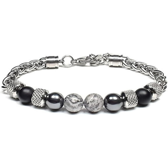 Mens Beaded Bracelets Stainless Steel Bracelet for Men Natural Stone Beaded Bracelet 8MM Beaded Bracelets Mens Wrist Bracelet Men Bead Bracelet Jewellry Gifts for Dad Mens