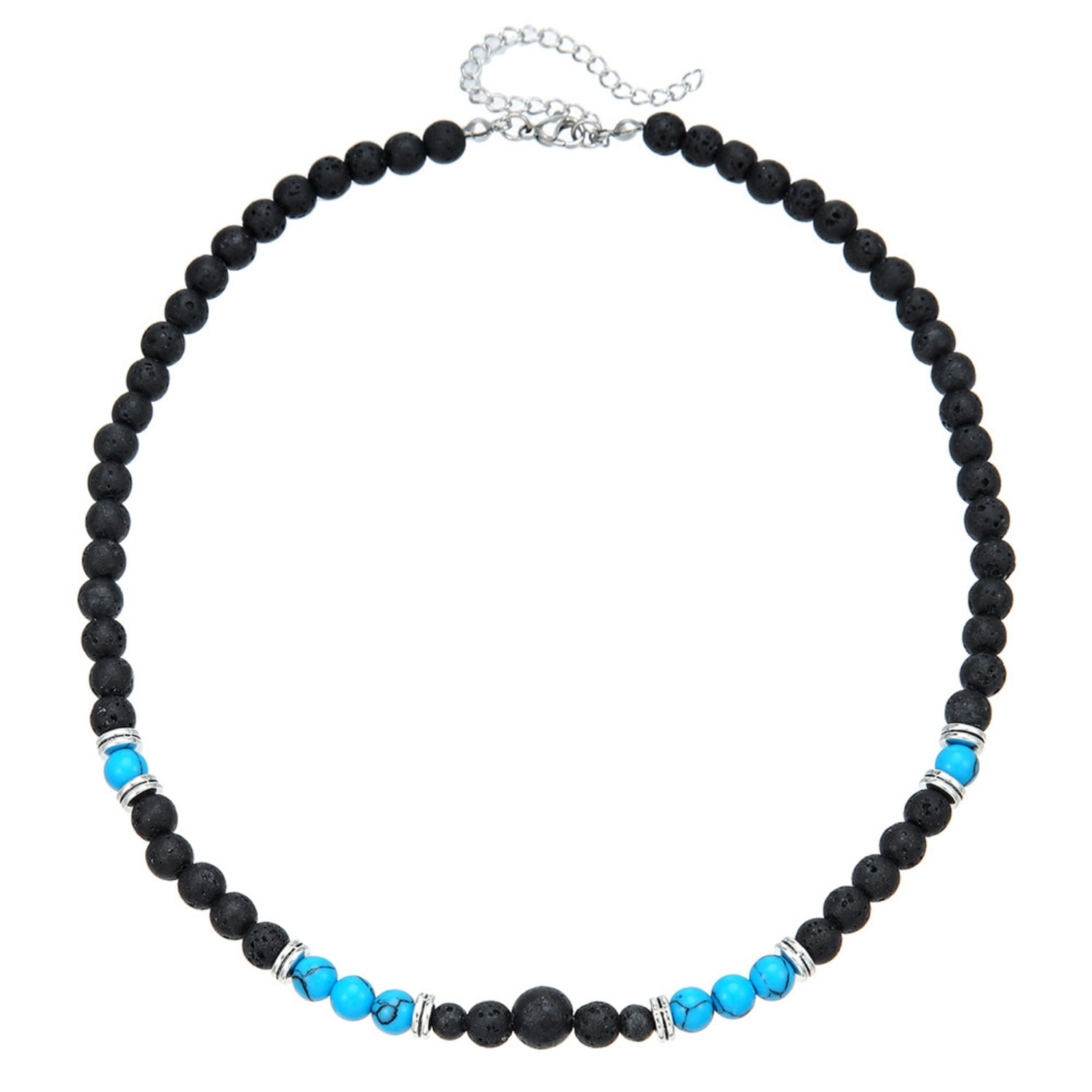 Mygeromon Mens Beaded Necklaces Handmade Turquoise Choker Necklace 18in, Men's, Blue, image size:1500x1500