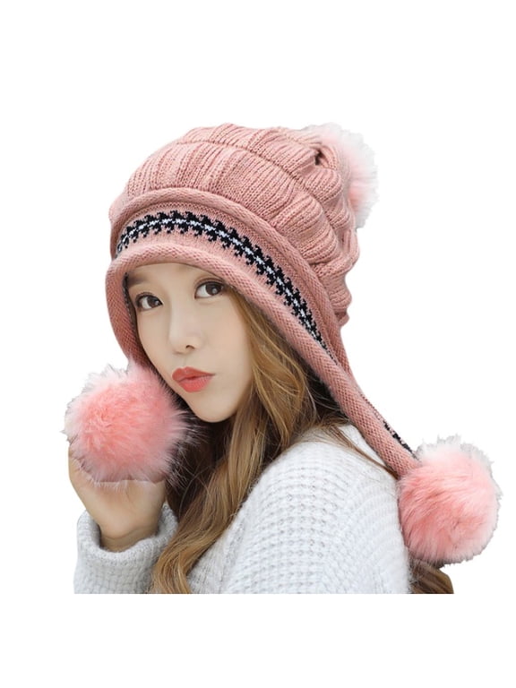 Clearance! Baberdicy Women Fashion Keep Warm Winter Hats Knitted Wool Hemming Hat with Hair Ball Pink