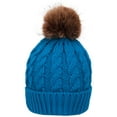 thumbnail image 1 of Mens Beanie Cable Knit Faux Fur Pom Pom Foldable Cuff Winter Hat, Royal Blue, 1 of 4