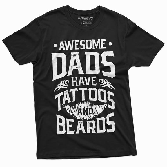 Mens Beard And Tattoo Birthday Gift Fathers Day Shirt Awesome Dad T-Shirt Tees (Large Black)