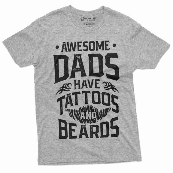 Mens Beard And Tattoo Birthday Gift Fathers Day Shirt Awesome Dad T-Shirt Tees (Small Grey)