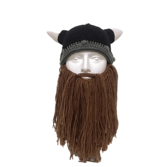 Mens Beard Hats Beanie Horn Hat Winter Warm Mask Knitted Wool Funny Hats for Men
