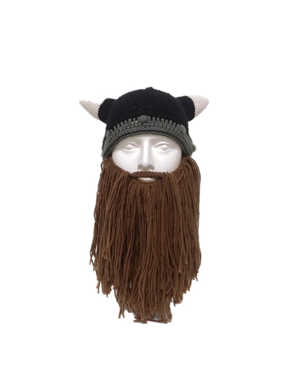 Mens Beard Hats Beanie Horn Hat Winter Warm Mask Knitted Wool Funny Hats for Men