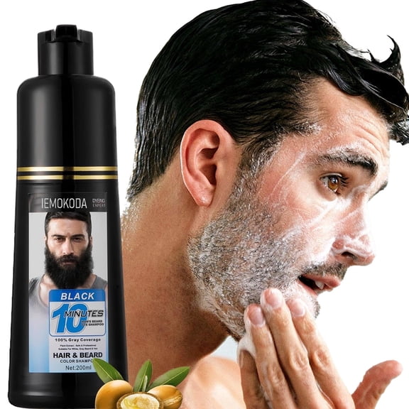 Mens Beard & Mustache Dye Shampoo, Instant 100% Grey Hair Coverage, 3 in 1 Black Beard Color Shampoo for Men Facial Hair, Easy to Use & Dermatologist Tested, 200ML