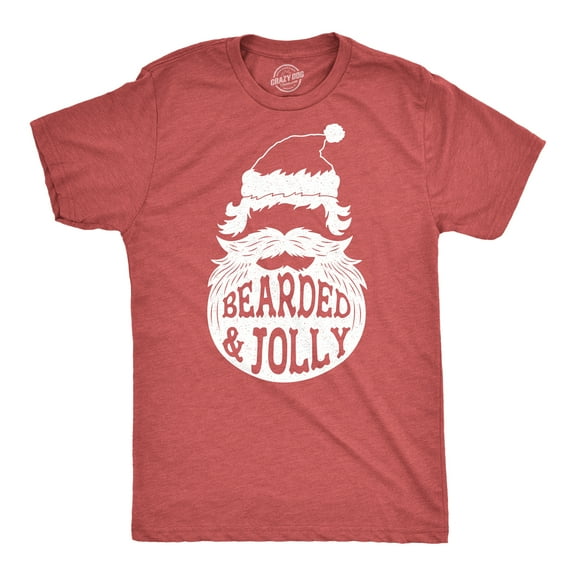 Mens Bearded and Jolly T Shirt Funny Santa Claus Beard Christmas Tee Graphic Tees