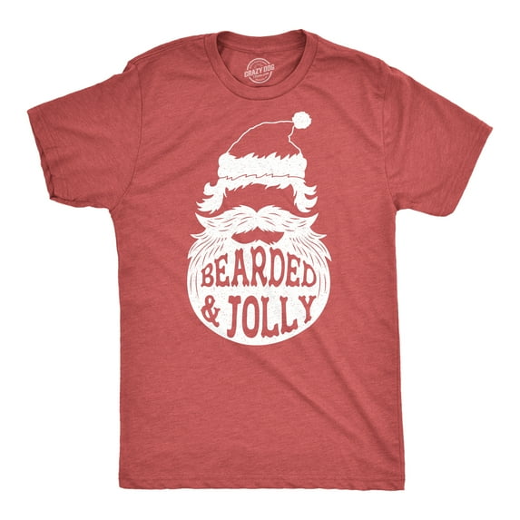 Mens Bearded and Jolly T Shirt Funny Santa Claus Beard Christmas Tee Graphic Tees