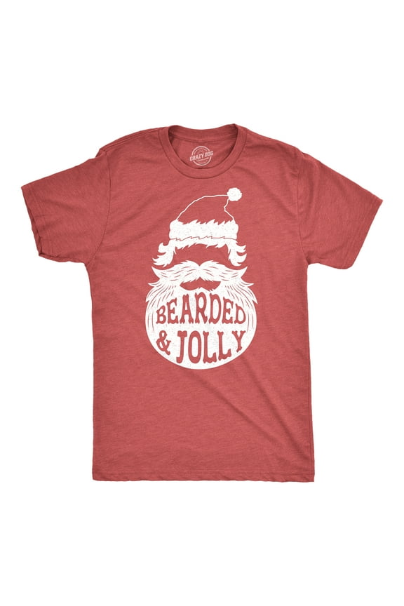 Mens Bearded and Jolly T Shirt Funny Santa Claus Beard Christmas Tee Graphic Tees