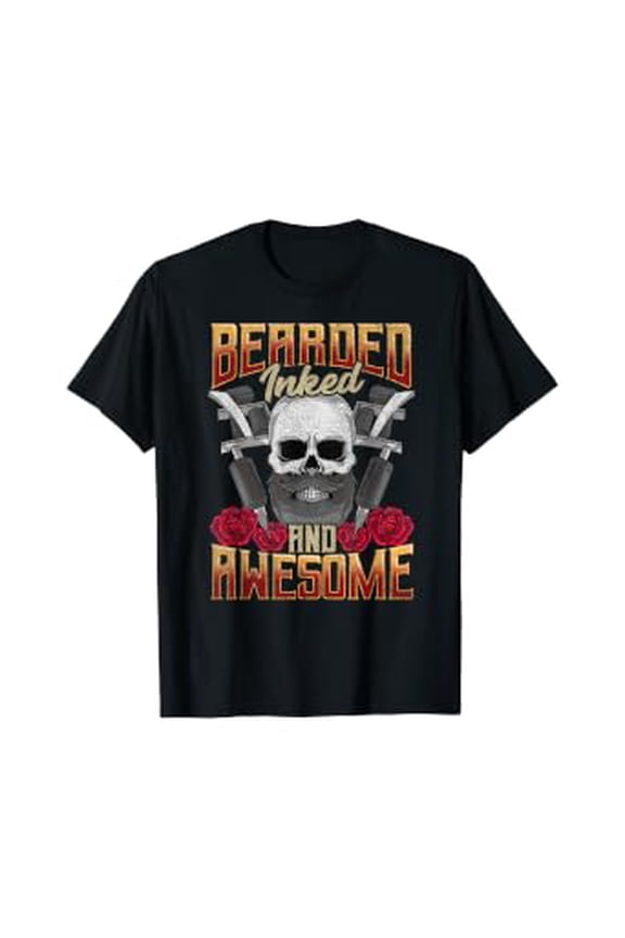 Mens Bearded Inked And Awesome Funny Tattooed Dad T-Shirt
