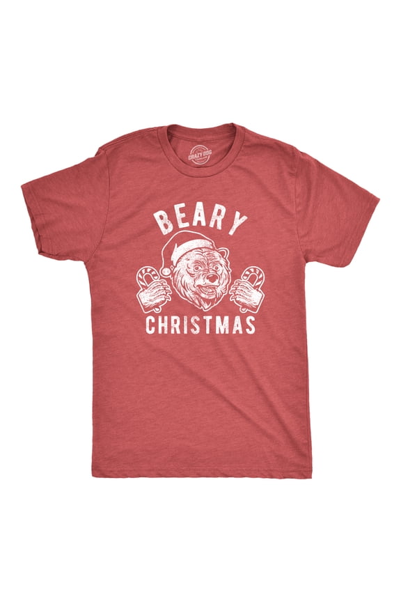 Mens Beary Christmas T Shirt Funny Holiday Party Bear Novelty Graphic Tee Graphic Tees