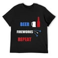 thumbnail image 1 of Mens Beer Fireworks Repeat Patriotic USA 4th Of July Round Neck T-Shirt Black, 1 of 5