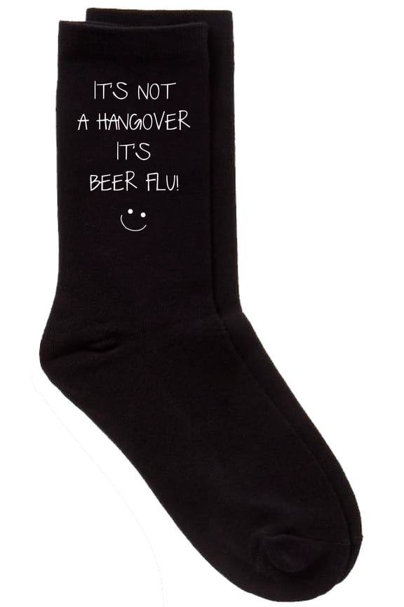 Mens Beer Flu Hangover Socks Black Calf Socks Birthday Christmas Valentines Day Dad Husband Boyfriend