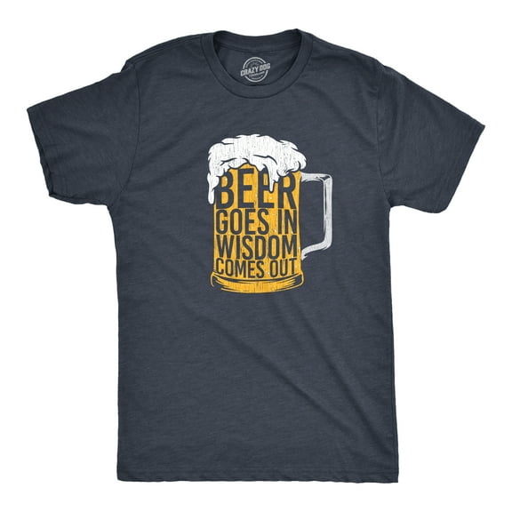 Mens Beer Goes In Wisdom Comes Out T Shirt Funny Sarcastic Beer Drinking Foam Graphic Tee for Guys Graphic Tees