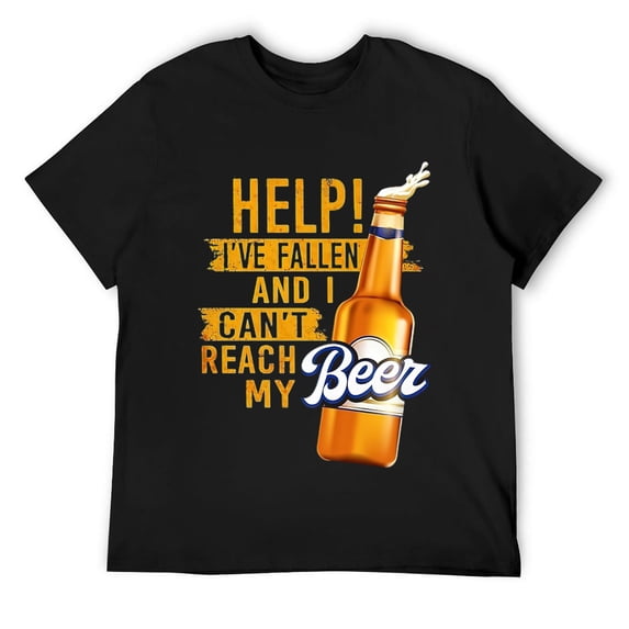 Mens Beer Lovers Shirt Help I've Fallen And Can't Reach My Beer T-Shirt Black