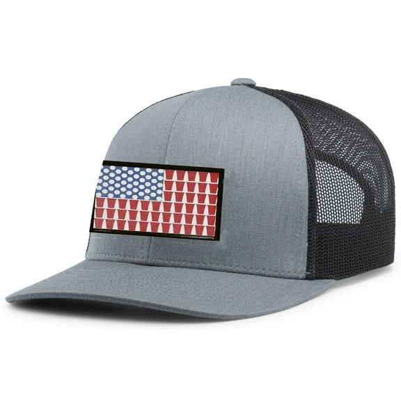 Mens Beer Pong American Flag Funny Red Party Cup Flag Patch Mesh Back Trucker Hat Baseball Cap, Heather Grey/Black