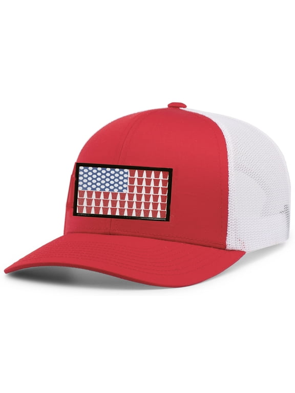 Mens Beer Pong American Flag Funny Red Party Cup Flag Patch Mesh Back Trucker Hat Baseball Cap, Red/White