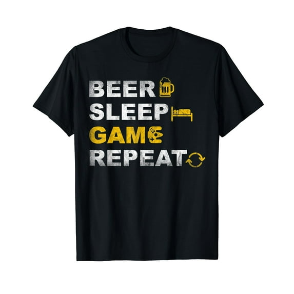 Mens Beer Sleep Game Repeat Funny Video Gamer Drinking Gaming T-Shirt