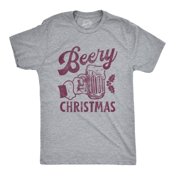 Mens Beery Christmas T Shirt Funny Holiday Xmas Beer Brew Graphic Tee Graphic Tees