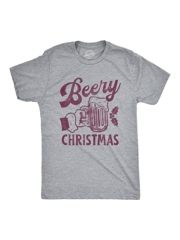 Mens Beery Christmas T Shirt Funny Holiday Xmas Beer Brew Graphic Tee Graphic Tees