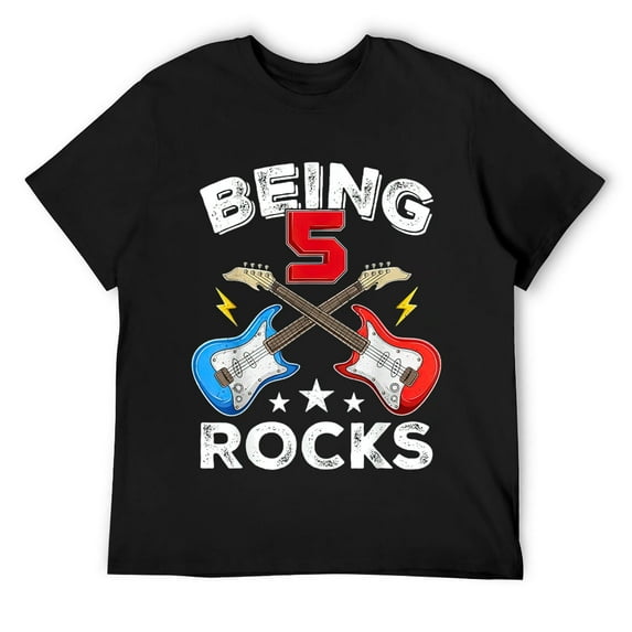 Mens Being 5 Rocks Guitar Five Years Boy Kids Funny 5th Birthday T-Shirt Black