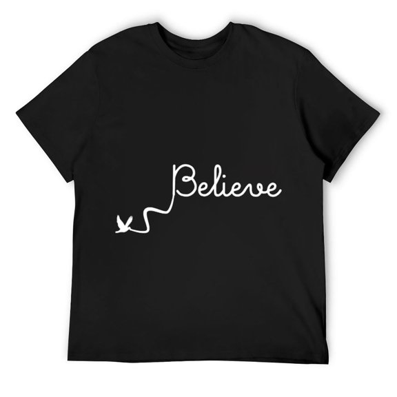 Mens Believe Quote Religious Inspirational Design With Bird T-Shirt Black