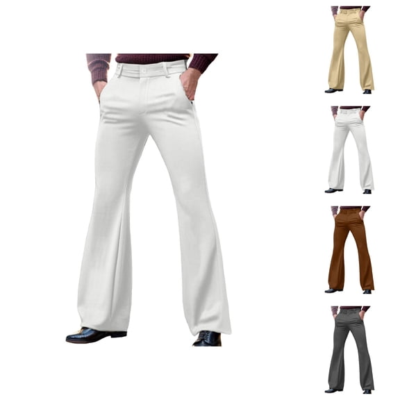 Mens Bell Bottom Pants 2026 Casual Retro Dress Pants Flared Trousers with Pockets 70s Disco Outfits