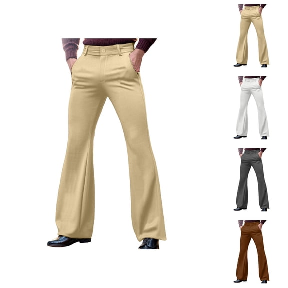 Mens Bell Bottom Pants 2026 Casual Retro Flared Trousers Dress Pants with Pockets 70s Disco Outfits