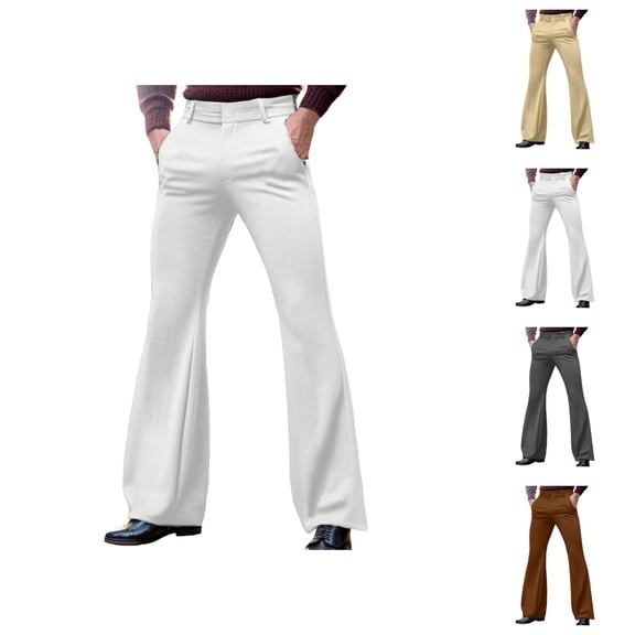 Mens Bell Bottom Pants 2026 Casual Retro Flared Trousers Dress Pants with Pockets 70s Disco Outfits
