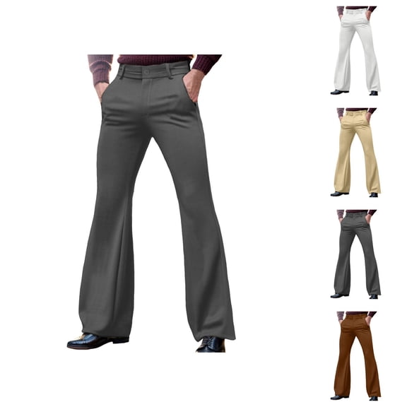 Mens Bell Bottom Pants 2026 Retro Casual Dress Pants with Pockets Flared Trousers 70s Disco Outfits