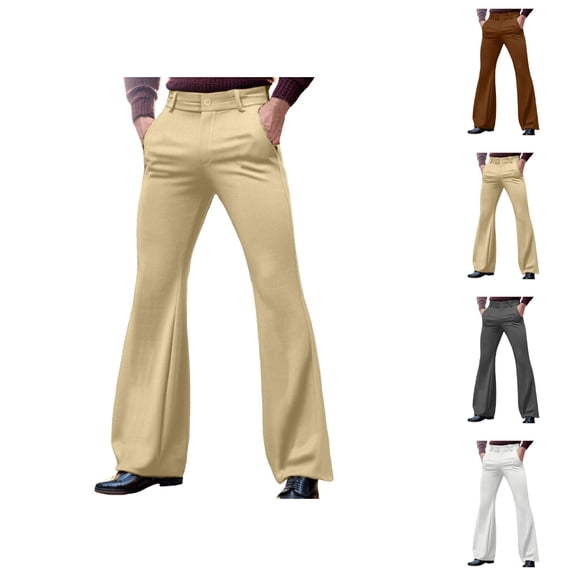 Mens Bell Bottom Pants 70s 2026 Casual Retro Flared Trousers Dress Pants with Pockets 70s Disco Outfits