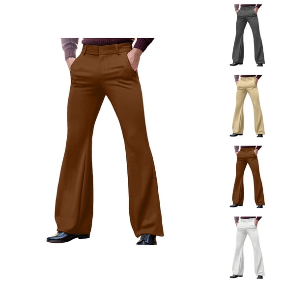 Mens Bell Bottom Pants 70s 2026 Casual Retro Flared Trousers Dress Pants with Pockets 70s Disco Outfits