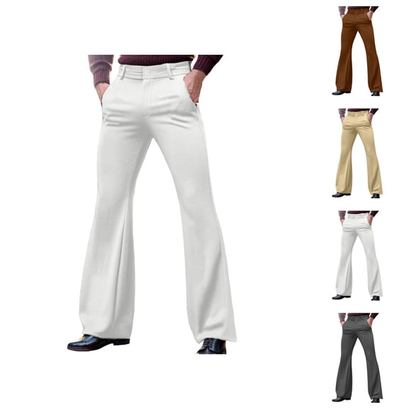 Mens Bell Bottom Pants 70s 2026 Casual Retro with Pockets Dress Pants Flared Trousers 70s Disco Outfits
